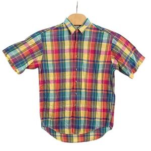 Peterborough Row Bloomingdales Mens Madras Plaid Shirt Short Sleeve Medium Multi